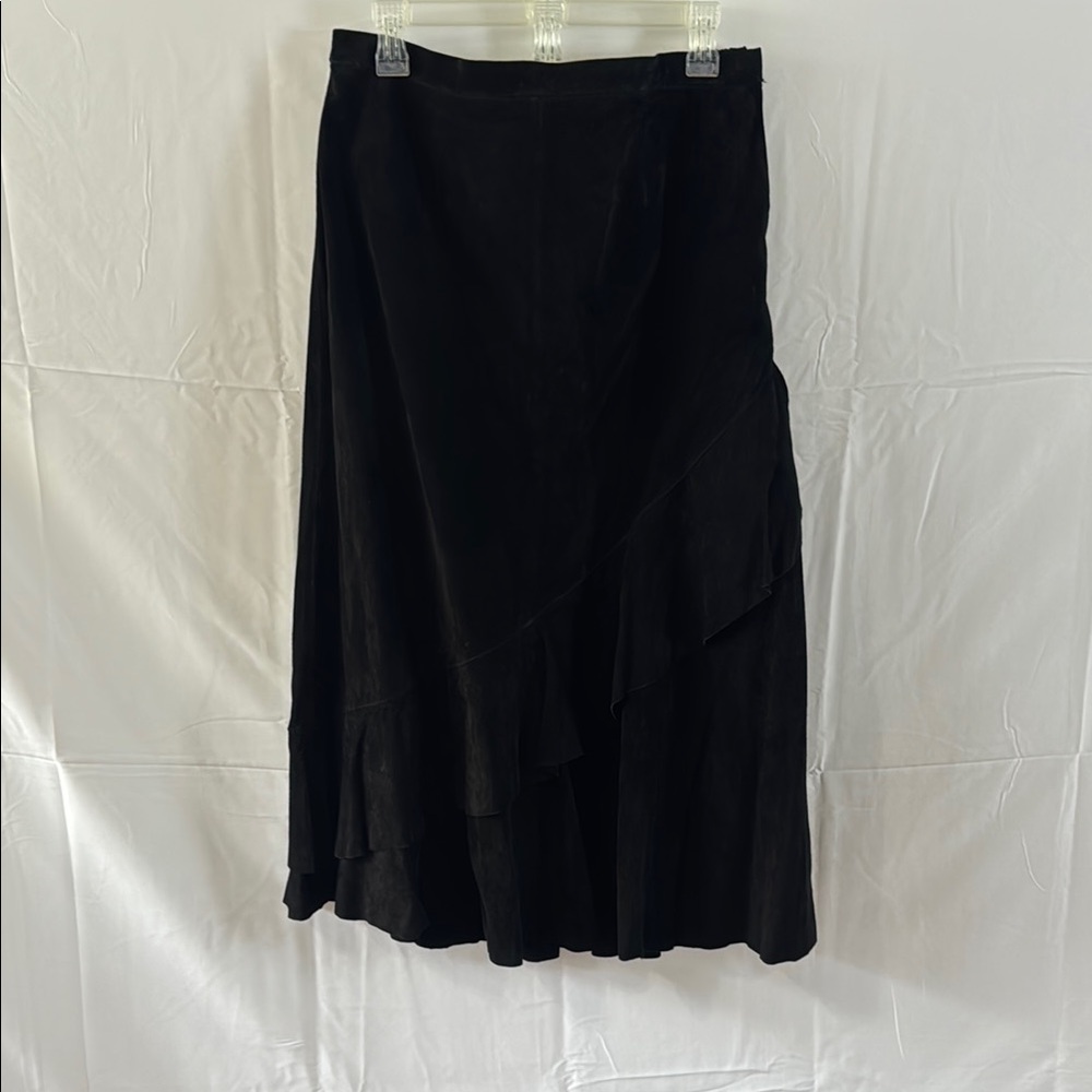 Black Asymmetrical Midi A-Line Skirt